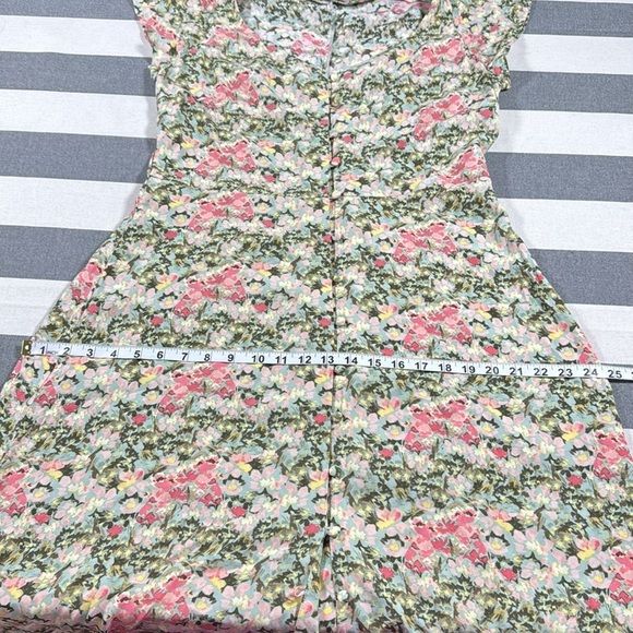 Loft Floral V-Neck Button Closure Midi Dress Short Sleeve 100% Rayon A line L - Picture 7 of 11